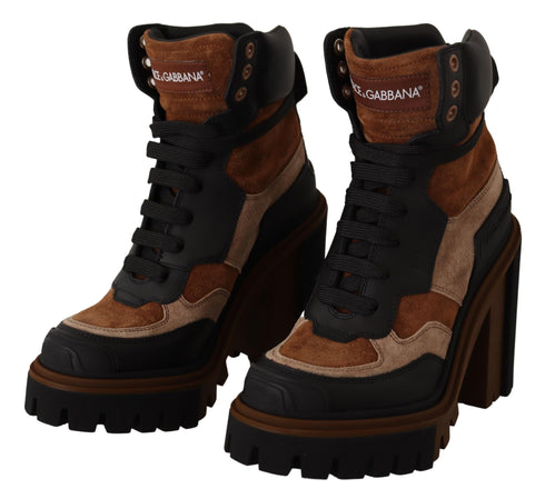 Dolce & Gabbana Black Leather Short Boots Brown Shoes